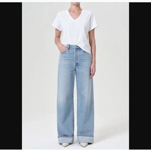 Agolde Dame High Rise Wide Leg Cuffed Jeans Denim in Showdown 29 EUC